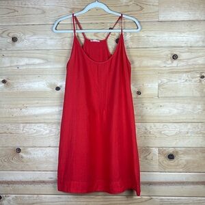 Eileen Fisher 100% Irish Linen Red Dress Lagenlook Summer Beach Size XS